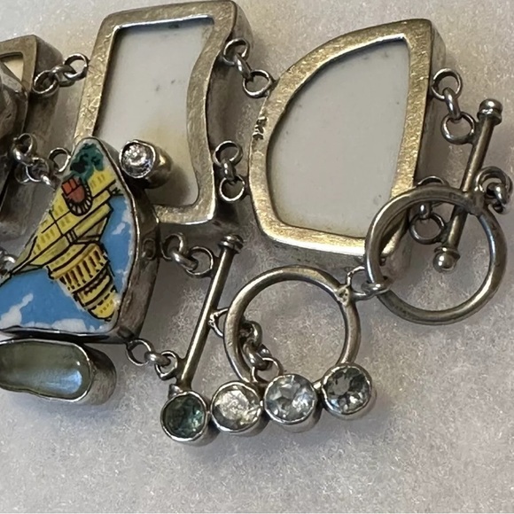 TEXAS SOUVENIR PLATE THEMED ARTISAN STERLING LINK W/TOPAZ ACCENTS BRACELET 8-9” - Picture 2 of 11